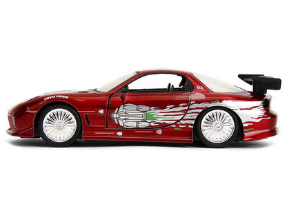 Dom's Mazda RX-7 Candy Red with Graphics "The Fast and the Furious" (2001) Movie "25 Years of Fast & Furious" Series 1/32 Diecast Model Car