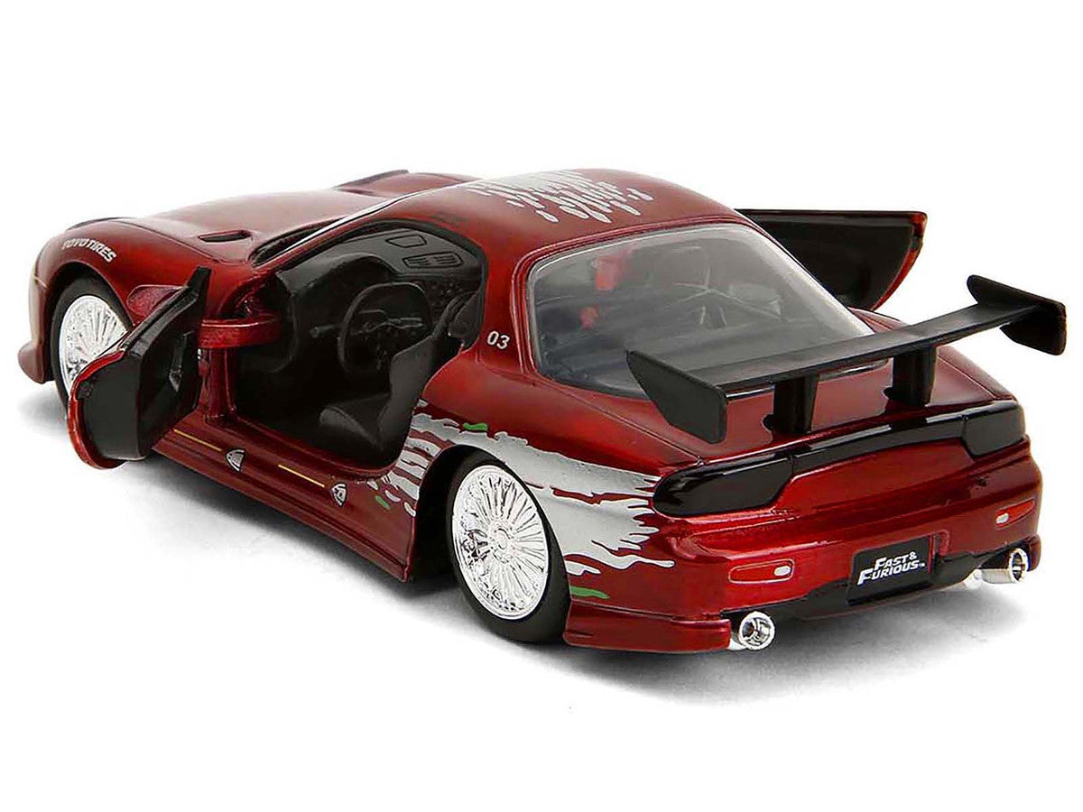 Dom's Mazda RX-7 Candy Red with Graphics "The Fast and the Furious" (2001) Movie "25 Years of Fast & Furious" Series 1/32 Diecast Model Car
