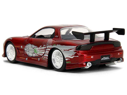 Dom's Mazda RX-7 Candy Red with Graphics "The Fast and the Furious" (2001) Movie "25 Years of Fast & Furious" Series 1/32 Diecast Model Car