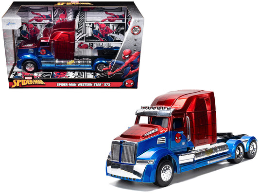 Western Star 57X Truck Tractor "Spider-Man" Blue and Red Metallic "Hollywood Rides" Series 1/24 Diecast Model