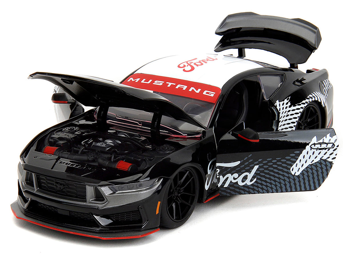 2024 Ford Mustang Dark Horse Black with White Top and "Mustang Horse Graphics" "Bigtime Muscle" Series 1/24 Diecast Model Car
