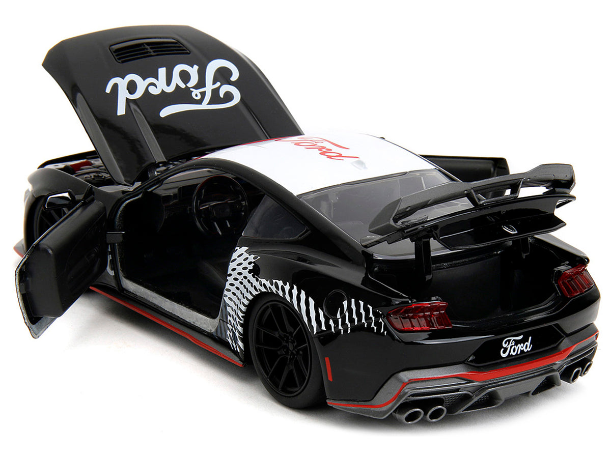 2024 Ford Mustang Dark Horse Black with White Top and "Mustang Horse Graphics" "Bigtime Muscle" Series 1/24 Diecast Model Car