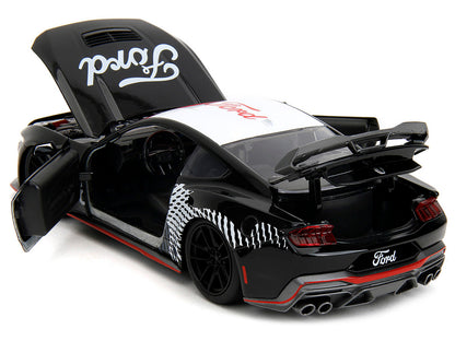 2024 Ford Mustang Dark Horse Black with White Top and "Mustang Horse Graphics" "Bigtime Muscle" Series 1/24 Diecast Model Car