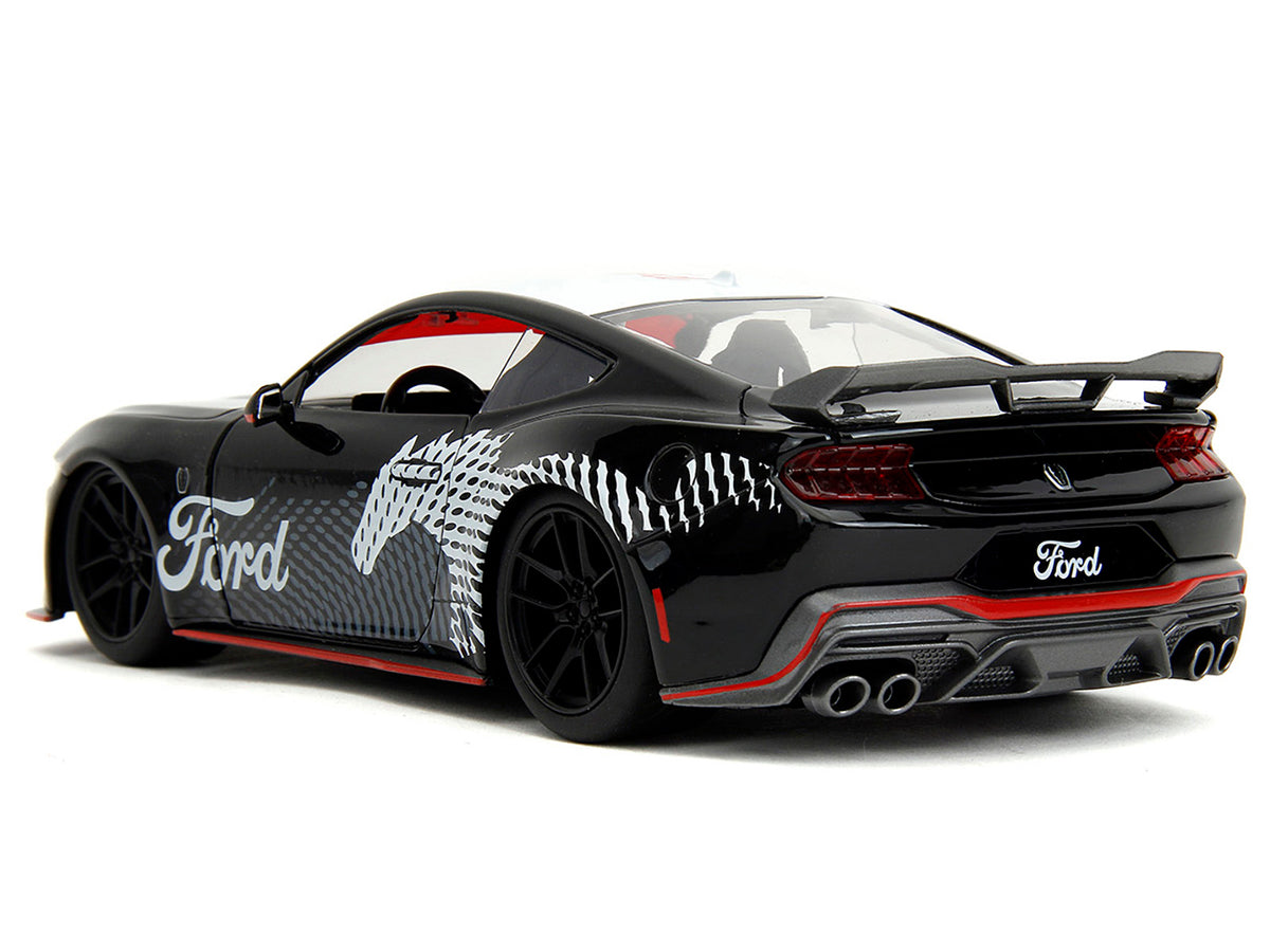 2024 Ford Mustang Dark Horse Black with White Top and "Mustang Horse Graphics" "Bigtime Muscle" Series 1/24 Diecast Model Car