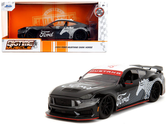 2024 Ford Mustang Dark Horse Black with White Top and "Mustang Horse Graphics" "Bigtime Muscle" Series 1/24 Diecast Model Car