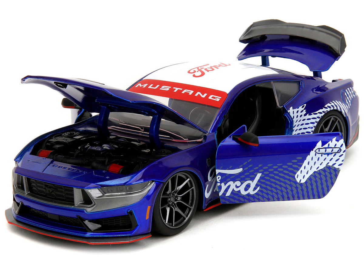 2024 Ford Mustang Dark Horse Candy Blue with White Top and "Mustang Horse Graphics" "Bigtime Muscle" Series 1/24 Diecast Model Car