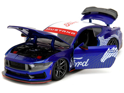 2024 Ford Mustang Dark Horse Candy Blue with White Top and "Mustang Horse Graphics" "Bigtime Muscle" Series 1/24 Diecast Model Car