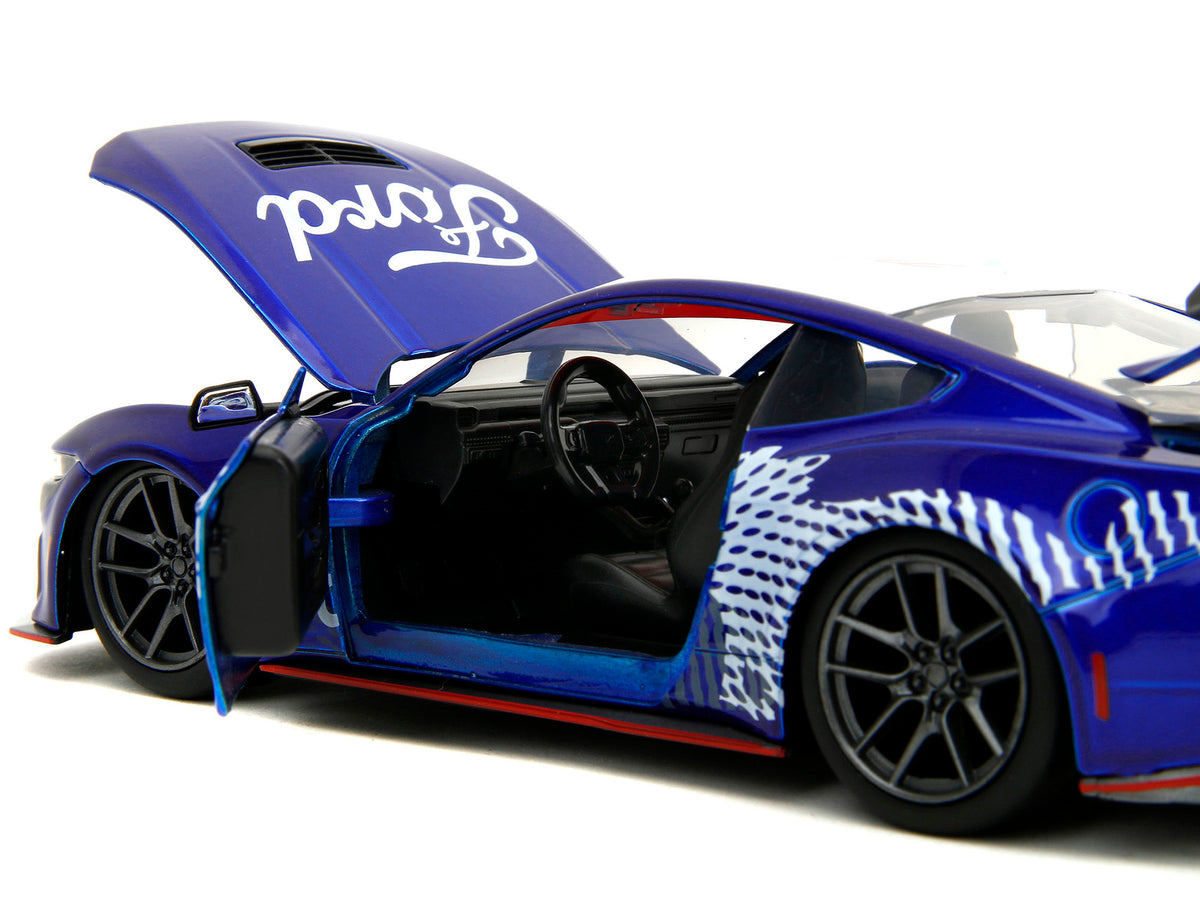 2024 Ford Mustang Dark Horse Candy Blue with White Top and "Mustang Horse Graphics" "Bigtime Muscle" Series 1/24 Diecast Model Car