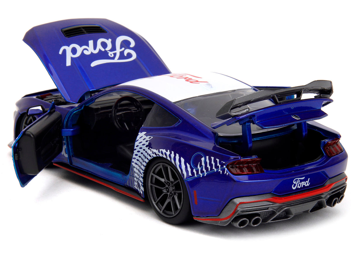 2024 Ford Mustang Dark Horse Candy Blue with White Top and "Mustang Horse Graphics" "Bigtime Muscle" Series 1/24 Diecast Model Car