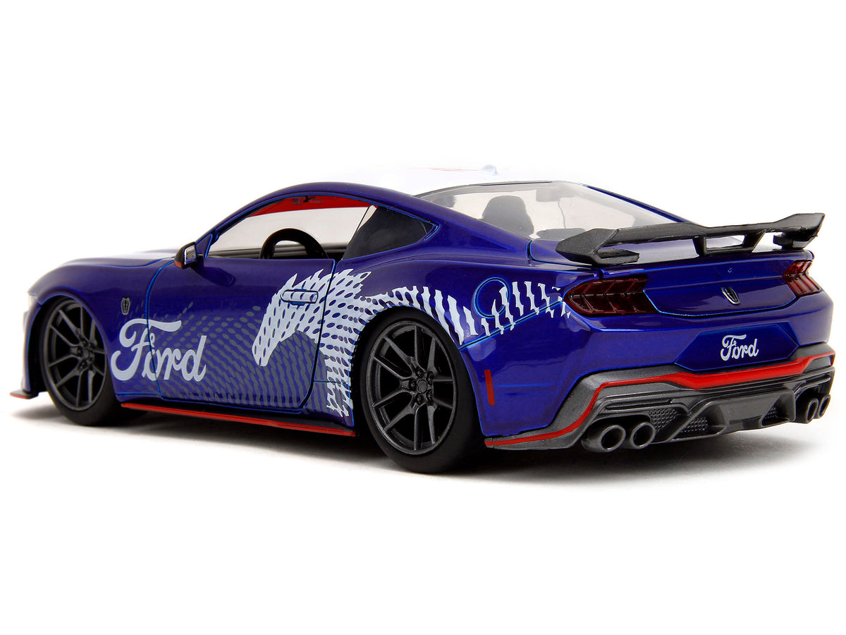 2024 Ford Mustang Dark Horse Candy Blue with White Top and "Mustang Horse Graphics" "Bigtime Muscle" Series 1/24 Diecast Model Car