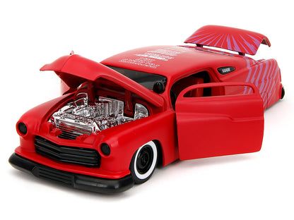 1951 Mercury Matt Red with Purple Stripes and Creep Diecast Figure "Creepshow" (1982) Movie "Hollywood Rides" Series 1/24 Diecast Model Car