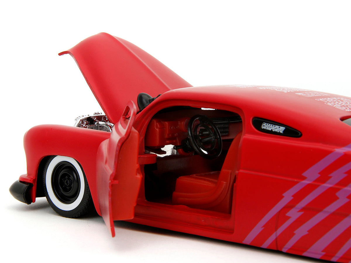 1951 Mercury Matt Red with Purple Stripes and Creep Diecast Figure "Creepshow" (1982) Movie "Hollywood Rides" Series 1/24 Diecast Model Car