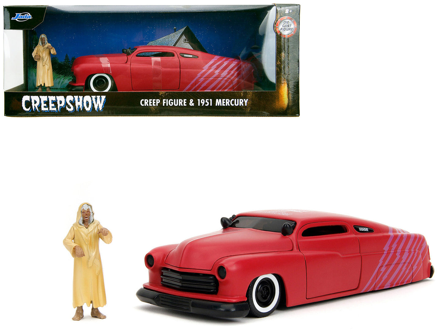1951 Mercury Matt Red with Purple Stripes and Creep Diecast Figure "Creepshow" (1982) Movie "Hollywood Rides" Series 1/24 Diecast Model Car