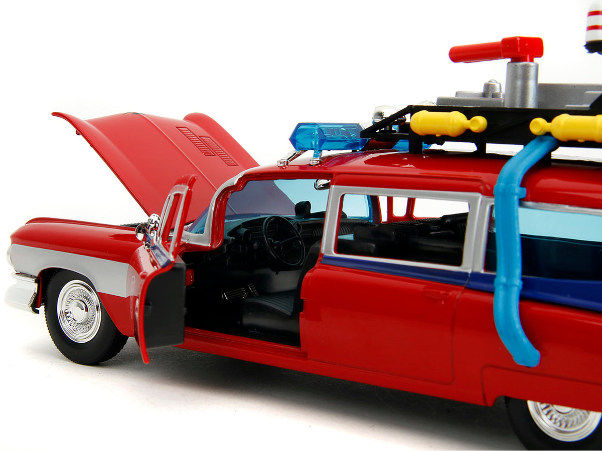 1959 Cadillac Ambulance Ecto-1 Red "Transformers" TV Series - "Ghostbusters" (1984) Movie Crossover "Hollywood Rides" Series 1/24 Diecast Model Car