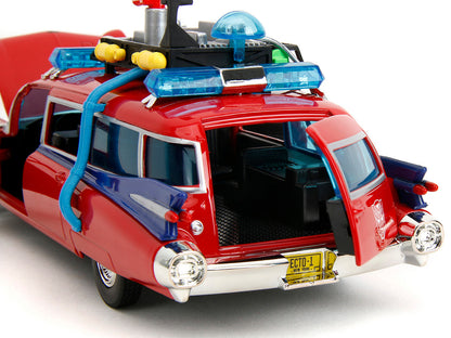 1959 Cadillac Ambulance Ecto-1 Red "Transformers" TV Series - "Ghostbusters" (1984) Movie Crossover "Hollywood Rides" Series 1/24 Diecast Model Car