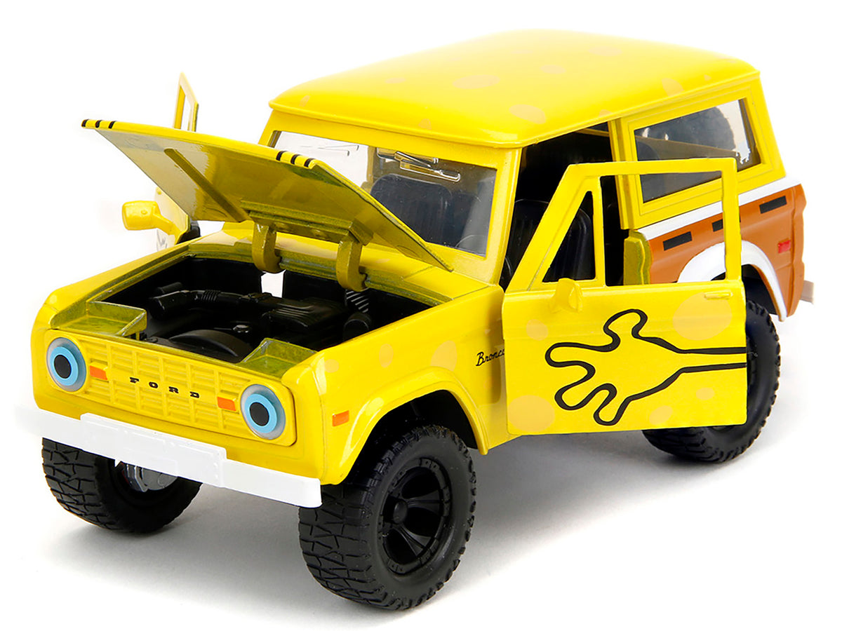 1973 Ford Bronco Yellow with Graphics and SpongeBob SquarePants Diecast Figure "SpongeBob SquarePants" (1999–Current) TV Series "Hollywood Rides" Series 1/24 Diecast Model Car