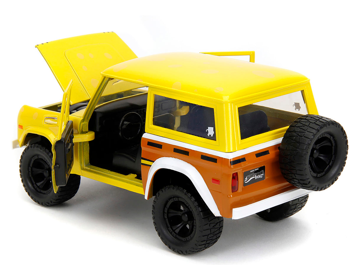 1973 Ford Bronco Yellow with Graphics and SpongeBob SquarePants Diecast Figure "SpongeBob SquarePants" (1999–Current) TV Series "Hollywood Rides" Series 1/24 Diecast Model Car