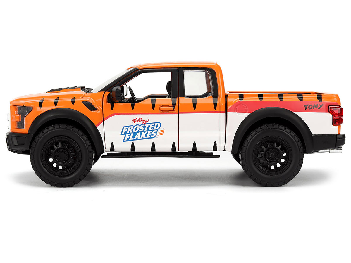 2017 Ford F-150 Raptor Pickup Truck "Frosted Flakes" Orange with Graphics and Tony the Tiger Diecast Figure "Hollywood Rides" Series 1/24 Diecast Model Car