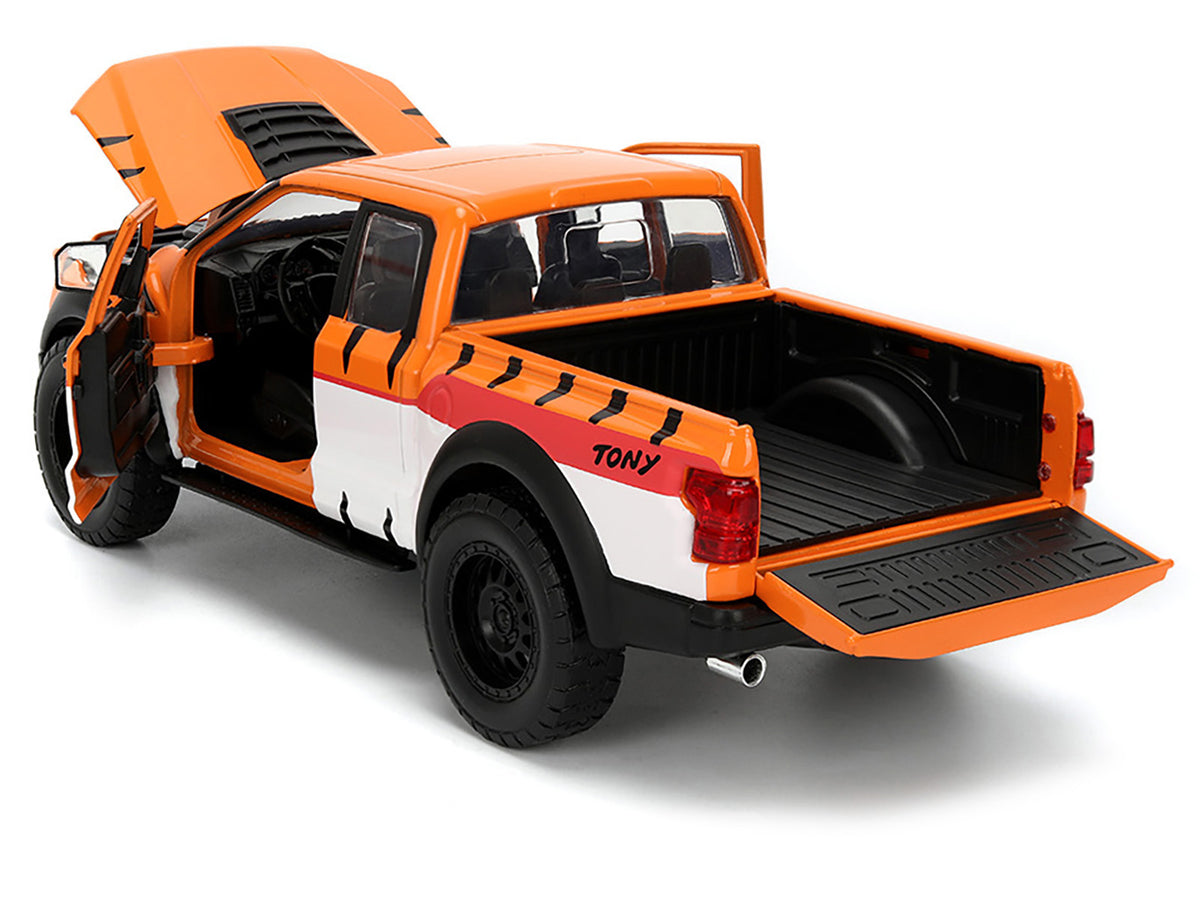 2017 Ford F-150 Raptor Pickup Truck "Frosted Flakes" Orange with Graphics and Tony the Tiger Diecast Figure "Hollywood Rides" Series 1/24 Diecast Model Car