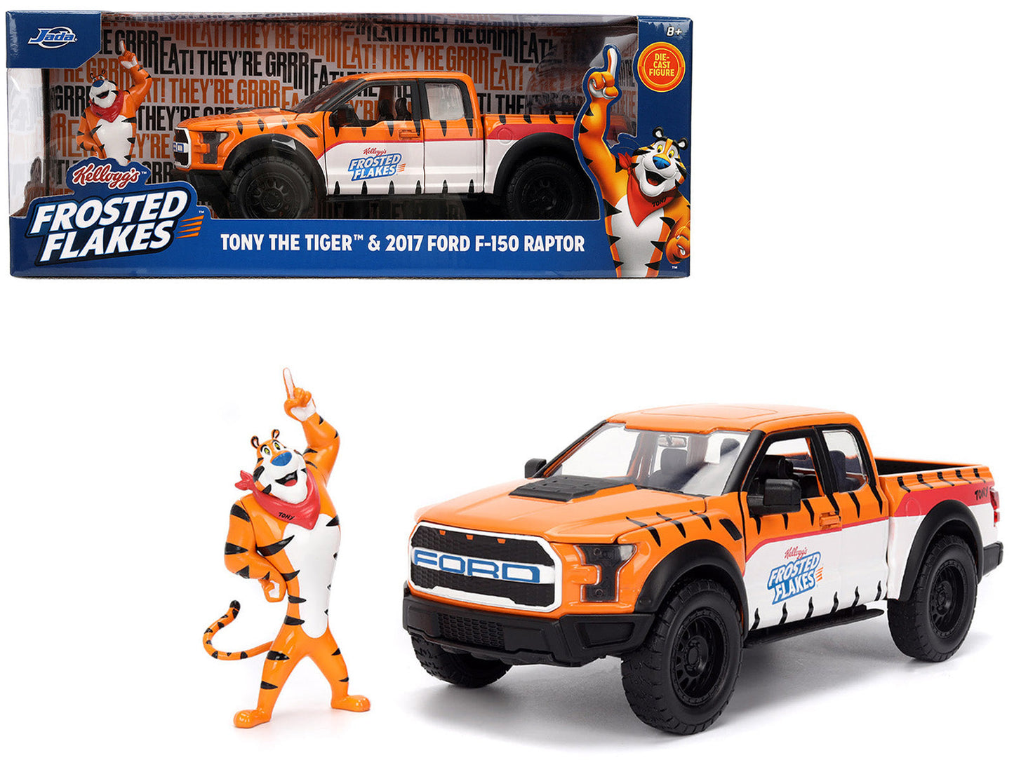 2017 Ford F-150 Raptor Pickup Truck "Frosted Flakes" Orange with Graphics and Tony the Tiger Diecast Figure "Hollywood Rides" Series 1/24 Diecast Model Car