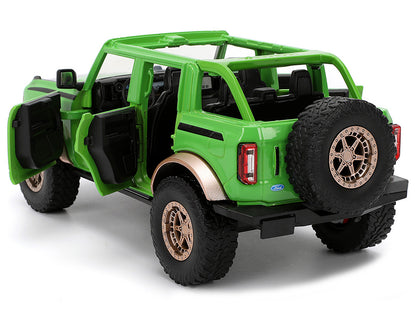 2021 Ford Bronco Green with Black Stripes and Green M&M's Diecast Figure "Hollywood Rides" Series 1/24 Diecast Model Car
