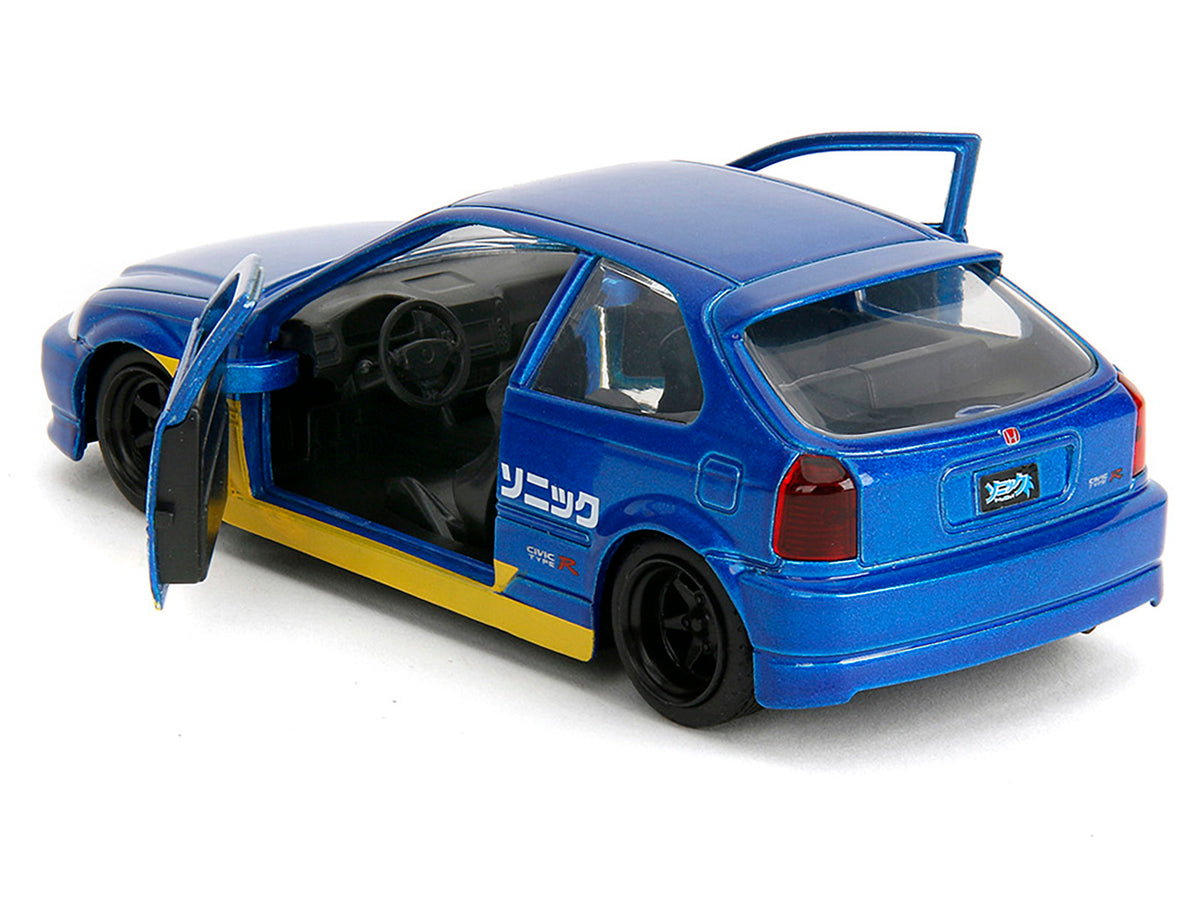 1997 Honda Civic Type R Blue Metallic with Graphics "Sonic the Hedgehog" (1991) Video Game "Hollywood Rides" Series 1/32 Diecast Model Car