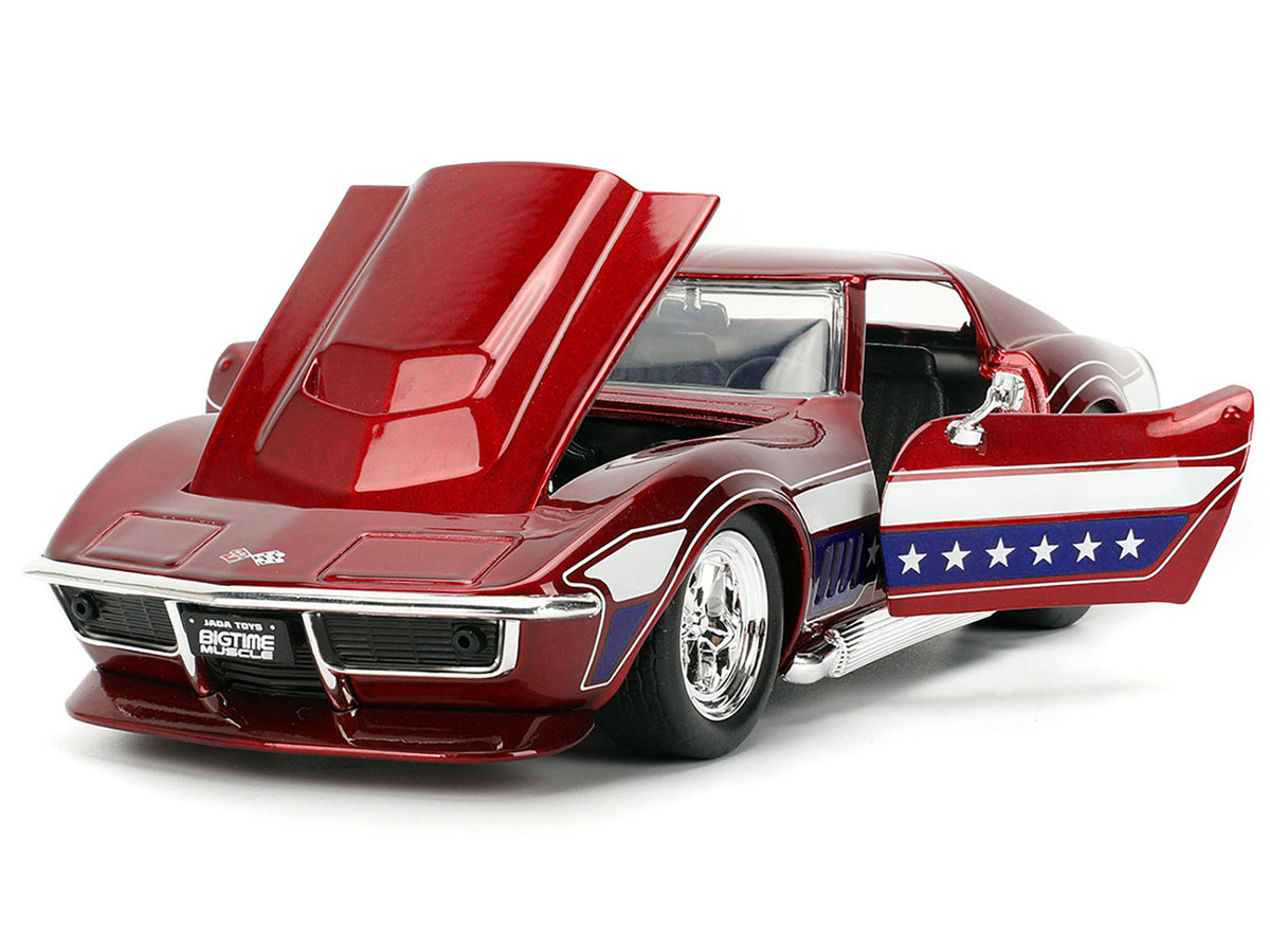 1969 Chevrolet Corvette Stingray ZL1 Red Metallic with Stars and Stripes Graphics "Bigtime Muscle" Series 1/24 Diecast Model Car