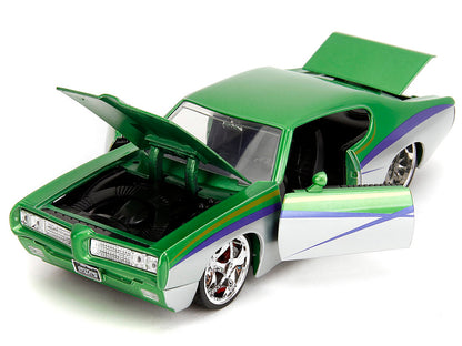 1969 Pontiac GTO Judge Green Metallic and Silver with Stripes "Bigtime Muscle" Series 1/24 Diecast Model Car