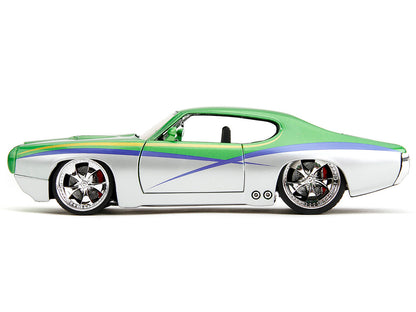 1969 Pontiac GTO Judge Green Metallic and Silver with Stripes "Bigtime Muscle" Series 1/24 Diecast Model Car