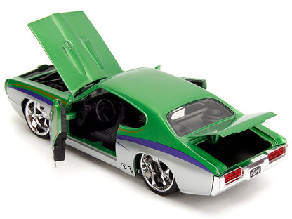 1969 Pontiac GTO Judge Green Metallic and Silver with Stripes "Bigtime Muscle" Series 1/24 Diecast Model Car
