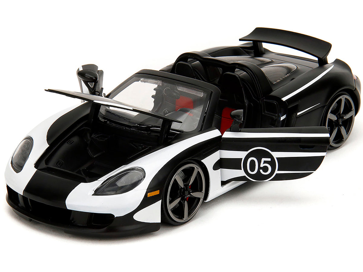 Porsche Carrera GT Convertible #05 Black with White Graphics "Hyper-Spec" Series 1/24 Diecast Model Car