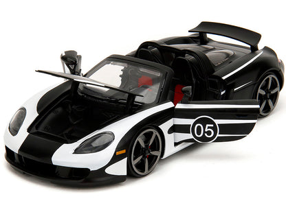 Porsche Carrera GT Convertible #05 Black with White Graphics "Hyper-Spec" Series 1/24 Diecast Model Car