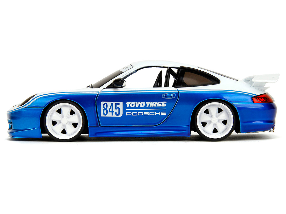 Porsche 911 GT3 RS (996) #845 White and Blue Metallic "Toyo Tires" "Hyper-Spec" Series 1/24 Diecast Model Car