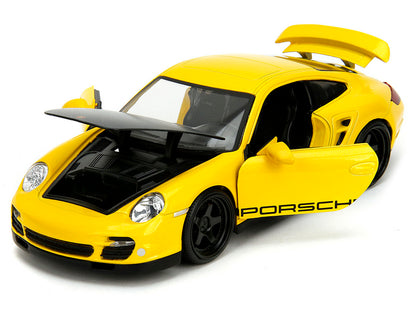 Porsche 911 Turbo (997) Yellow with Carbon Hood "Hyper-Spec" Series 1/24 Diecast Model Car