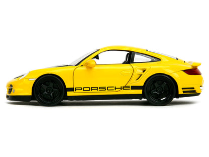 Porsche 911 Turbo (997) Yellow with Carbon Hood "Hyper-Spec" Series 1/24 Diecast Model Car