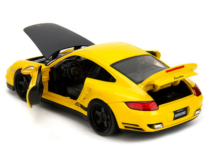 Porsche 911 Turbo (997) Yellow with Carbon Hood "Hyper-Spec" Series 1/24 Diecast Model Car