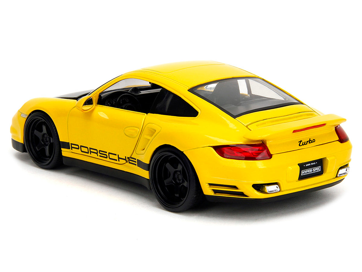 Porsche 911 Turbo (997) Yellow with Carbon Hood "Hyper-Spec" Series 1/24 Diecast Model Car