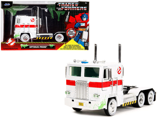 G1 Autobot Optimus Prime Truck White with Robot on Chassis from "Transformers" TV Series - "Ghostbusters" (1984) Movie Crossover "Hollywood Rides" Series 1/24 Diecast Model