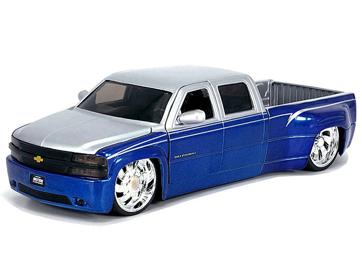 1999 Chevrolet Silverado Dually Pickup Truck Blue Metallic and Silver with Custom KMC Wheels "Just Trucks" Series 1/24 Diecast Model Car