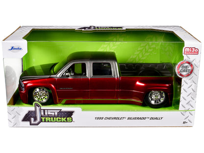 1999 Chevrolet Silverado Dually Pickup Truck Red Metallic and Gray with Stock Wheels "Just Trucks" Series 1/24 Diecast Model Car