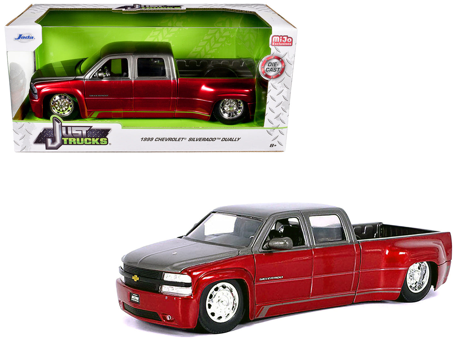 1999 Chevrolet Silverado Dually Pickup Truck Red Metallic and Gray with Stock Wheels "Just Trucks" Series 1/24 Diecast Model Car