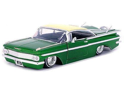 1959 Chevrolet Impala Lowrider Green Metallic with Cream Top and Wire Wheels "Street Low" Series 1/24 Diecast Model Car