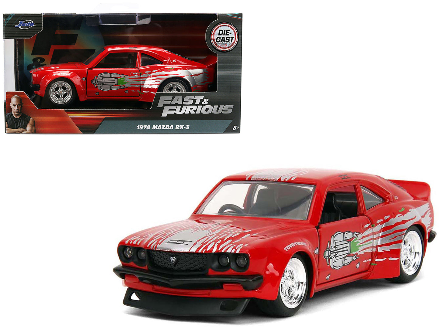 1974 Mazda RX-3 Red with Graphics "Fast & Furious" Series 1/32 Diecast Model Car