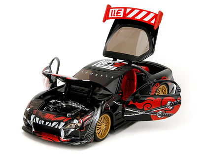 1993 Mazda RX-7 Black with Graphics "Lab Monkeys" with Saru Diecast Figure "Hollywood Rides" Series 1/24 Diecast Model Car