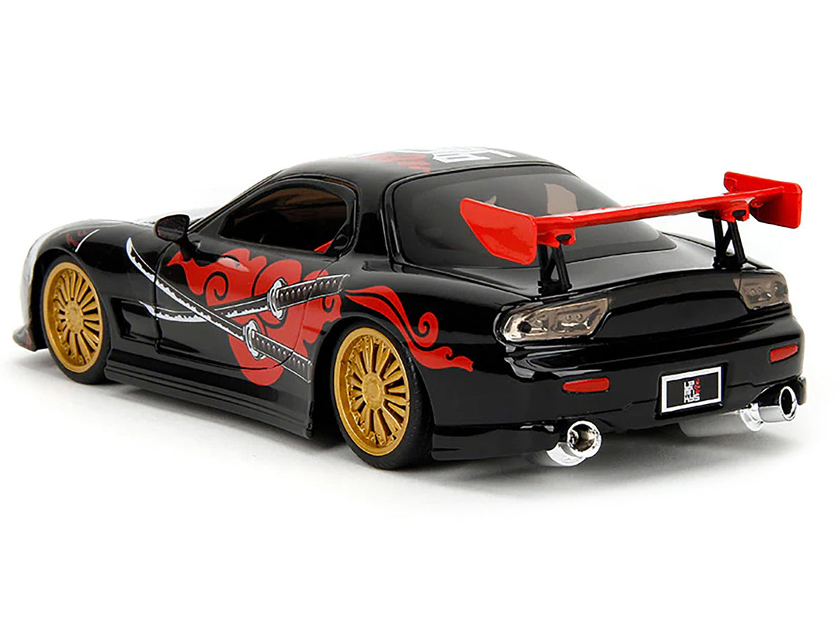 1993 Mazda RX-7 Black with Graphics "Lab Monkeys" with Saru Diecast Figure "Hollywood Rides" Series 1/24 Diecast Model Car