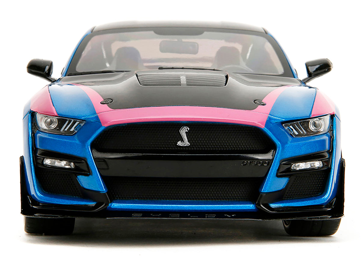 Ford Mustang Shelby GT500 Blue Metallic with Pink Stripes and Black Hood and Top "Pink Slips" Series 1/18 Diecast Model Car