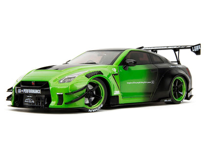 Nissan GT-R (R35) Liberty Walk Body Kit 2.0 RHD (Right Hand Drive) Green and Matt Black "Pink Slips" Series 1/18 Diecast Model Car