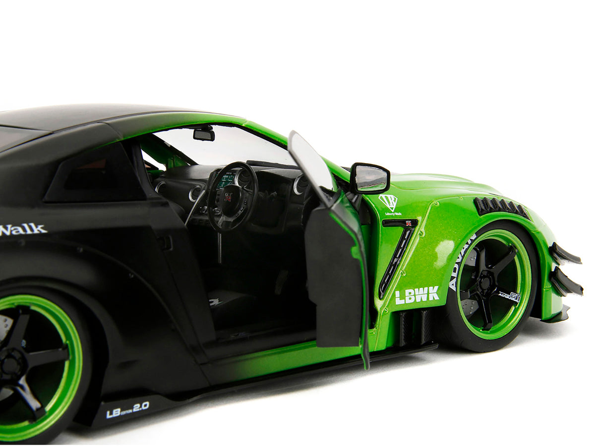 Nissan GT-R (R35) Liberty Walk Body Kit 2.0 RHD (Right Hand Drive) Green and Matt Black "Pink Slips" Series 1/18 Diecast Model Car