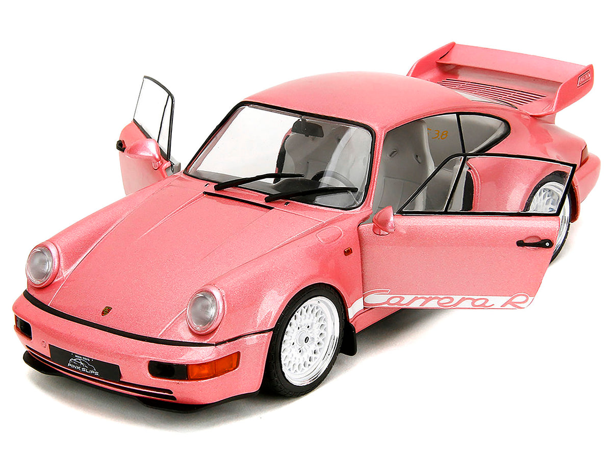 Porsche 911 Carrera RS (964) Pink Metallic with White Stripes "Pink Slips" Series 1/18 Diecast Model Car
