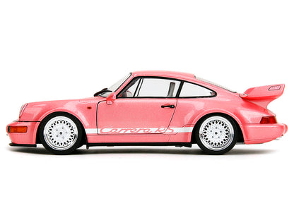 Porsche 911 Carrera RS (964) Pink Metallic with White Stripes "Pink Slips" Series 1/18 Diecast Model Car